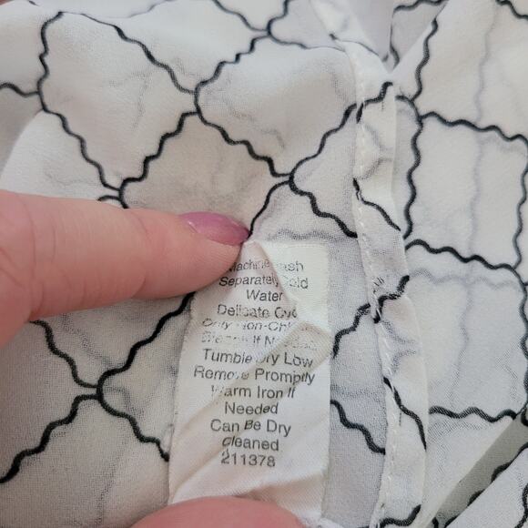 CAbi Size S Chessboard Blouse Black White Sheer Button Up Roll Tab Sleeve Office - Picture 10 of 11